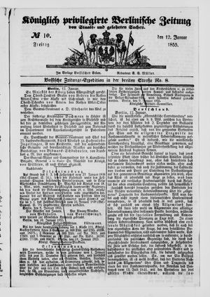 Königlich privilegirte Berlinische Zeitung von Staats- und gelehrten Sachen vom 12.01.1855