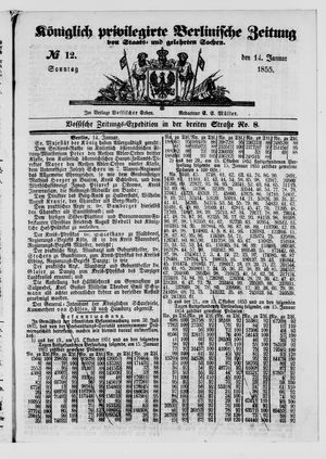 Königlich privilegirte Berlinische Zeitung von Staats- und gelehrten Sachen vom 14.01.1855