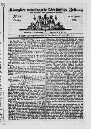 Königlich privilegirte Berlinische Zeitung von Staats- und gelehrten Sachen vom 16.01.1855