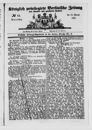 Königlich privilegirte Berlinische Zeitung von Staats- und gelehrten Sachen vom 18.01.1855