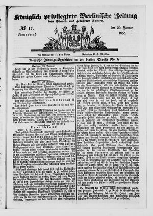 Königlich privilegirte Berlinische Zeitung von Staats- und gelehrten Sachen on Jan 20, 1855