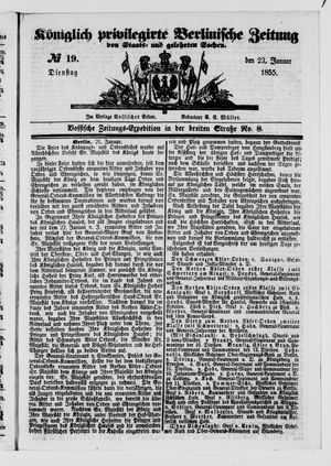 Königlich privilegirte Berlinische Zeitung von Staats- und gelehrten Sachen vom 23.01.1855