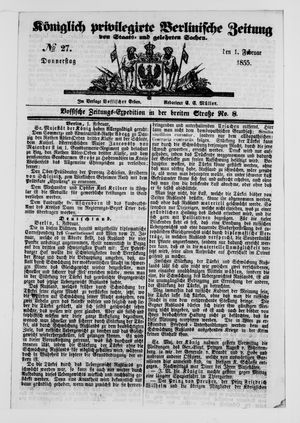 Königlich privilegirte Berlinische Zeitung von Staats- und gelehrten Sachen on Feb 1, 1855
