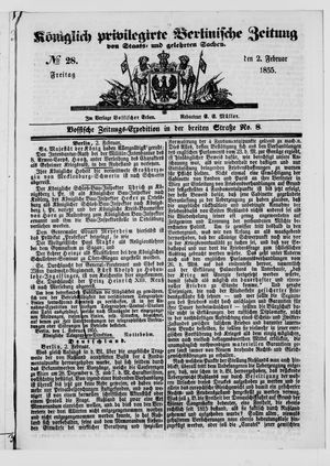 Königlich privilegirte Berlinische Zeitung von Staats- und gelehrten Sachen vom 02.02.1855