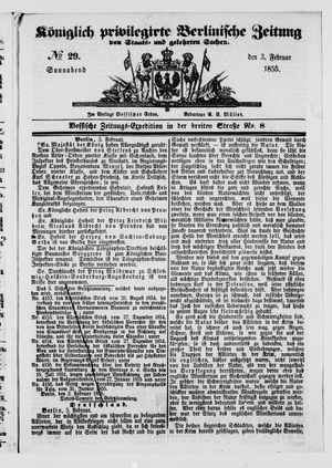 Königlich privilegirte Berlinische Zeitung von Staats- und gelehrten Sachen on Feb 3, 1855