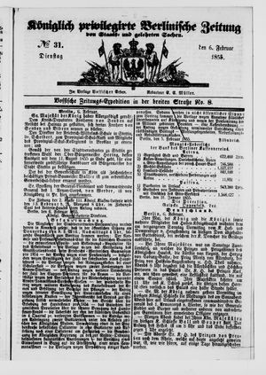 Königlich privilegirte Berlinische Zeitung von Staats- und gelehrten Sachen vom 06.02.1855