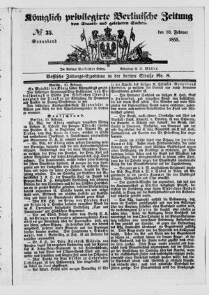 Königlich privilegirte Berlinische Zeitung von Staats- und gelehrten Sachen vom 10.02.1855