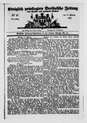 Königlich privilegirte Berlinische Zeitung von Staats- und gelehrten Sachen vom 13.02.1855