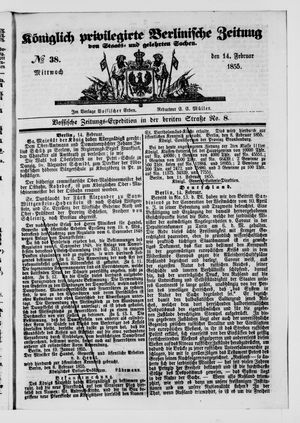 Königlich privilegirte Berlinische Zeitung von Staats- und gelehrten Sachen vom 14.02.1855