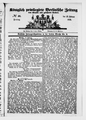 Königlich privilegirte Berlinische Zeitung von Staats- und gelehrten Sachen vom 23.02.1855
