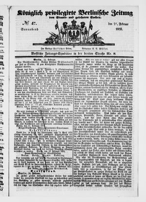 Königlich privilegirte Berlinische Zeitung von Staats- und gelehrten Sachen on Feb 24, 1855