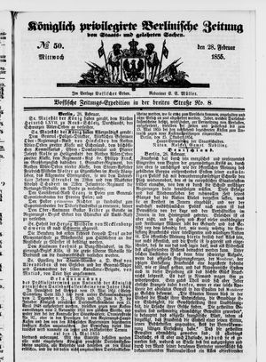 Königlich privilegirte Berlinische Zeitung von Staats- und gelehrten Sachen vom 28.02.1855