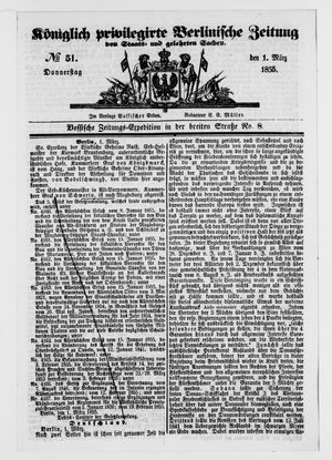 Königlich privilegirte Berlinische Zeitung von Staats- und gelehrten Sachen on Mar 1, 1855