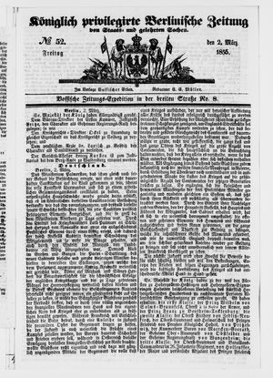 Königlich privilegirte Berlinische Zeitung von Staats- und gelehrten Sachen vom 02.03.1855