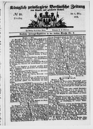 Königlich privilegirte Berlinische Zeitung von Staats- und gelehrten Sachen vom 06.03.1855