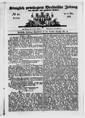 Königlich privilegirte Berlinische Zeitung von Staats- und gelehrten Sachen vom 09.03.1855