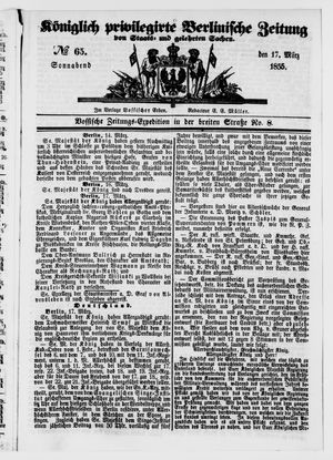 Königlich privilegirte Berlinische Zeitung von Staats- und gelehrten Sachen vom 17.03.1855