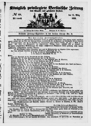 Königlich privilegirte Berlinische Zeitung von Staats- und gelehrten Sachen vom 21.03.1855