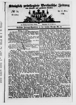 Königlich privilegirte Berlinische Zeitung von Staats- und gelehrten Sachen on Mar 27, 1855