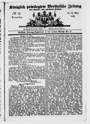 Königlich privilegirte Berlinische Zeitung von Staats- und gelehrten Sachen vom 29.03.1855