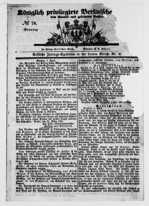 Königlich privilegirte Berlinische Zeitung von Staats- und gelehrten Sachen on Apr 1, 1855