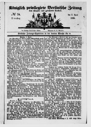Königlich privilegirte Berlinische Zeitung von Staats- und gelehrten Sachen on Apr 3, 1855