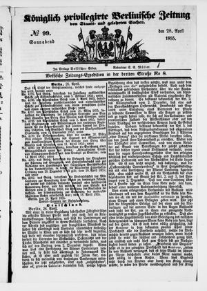 Königlich privilegirte Berlinische Zeitung von Staats- und gelehrten Sachen vom 28.04.1855