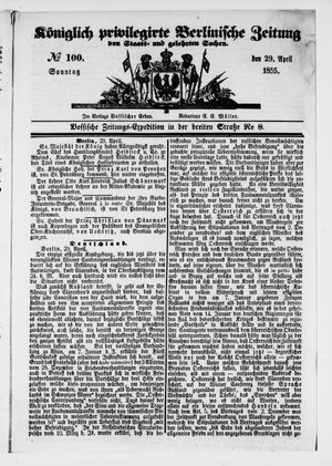 Königlich privilegirte Berlinische Zeitung von Staats- und gelehrten Sachen on Apr 29, 1855