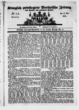 Königlich privilegirte Berlinische Zeitung von Staats- und gelehrten Sachen on May 13, 1855