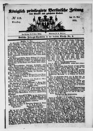 Königlich privilegirte Berlinische Zeitung von Staats- und gelehrten Sachen vom 15.05.1855