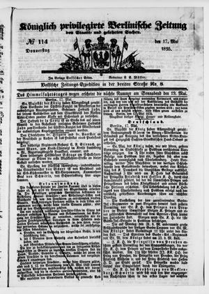 Königlich privilegirte Berlinische Zeitung von Staats- und gelehrten Sachen on May 17, 1855