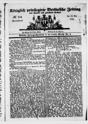 Königlich privilegirte Berlinische Zeitung von Staats- und gelehrten Sachen on May 19, 1855