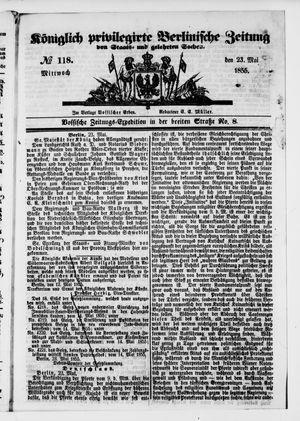 Königlich privilegirte Berlinische Zeitung von Staats- und gelehrten Sachen vom 23.05.1855