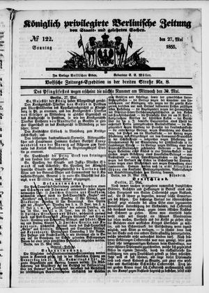 Königlich privilegirte Berlinische Zeitung von Staats- und gelehrten Sachen vom 27.05.1855