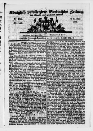 Königlich privilegirte Berlinische Zeitung von Staats- und gelehrten Sachen vom 13.06.1855