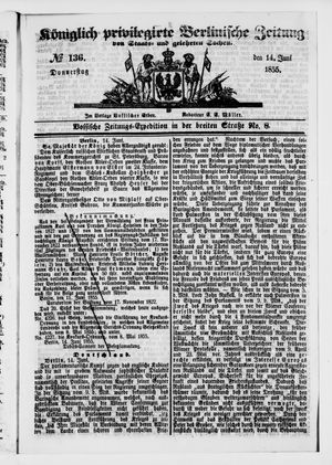Königlich privilegirte Berlinische Zeitung von Staats- und gelehrten Sachen vom 14.06.1855