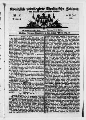 Königlich privilegirte Berlinische Zeitung von Staats- und gelehrten Sachen on Jun 20, 1855