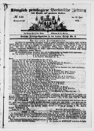 Königlich privilegirte Berlinische Zeitung von Staats- und gelehrten Sachen vom 23.06.1855