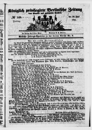 Königlich privilegirte Berlinische Zeitung von Staats- und gelehrten Sachen vom 29.06.1855