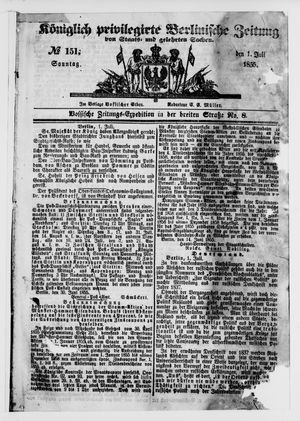 Königlich privilegirte Berlinische Zeitung von Staats- und gelehrten Sachen vom 01.07.1855