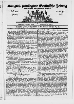 Königlich privilegirte Berlinische Zeitung von Staats- und gelehrten Sachen on Jul 13, 1855