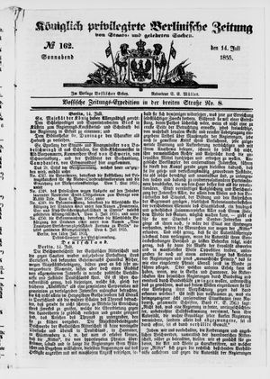 Königlich privilegirte Berlinische Zeitung von Staats- und gelehrten Sachen on Jul 14, 1855