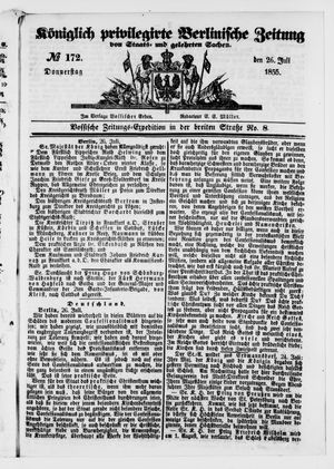 Königlich privilegirte Berlinische Zeitung von Staats- und gelehrten Sachen vom 26.07.1855
