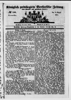 Königlich privilegirte Berlinische Zeitung von Staats- und gelehrten Sachen vom 16.08.1855