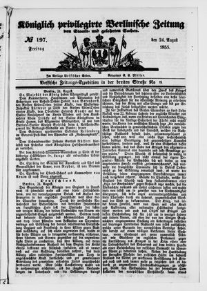 Königlich privilegirte Berlinische Zeitung von Staats- und gelehrten Sachen vom 24.08.1855