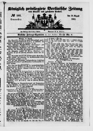 Königlich privilegirte Berlinische Zeitung von Staats- und gelehrten Sachen on Aug 30, 1855