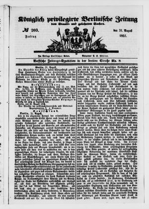 Königlich privilegirte Berlinische Zeitung von Staats- und gelehrten Sachen vom 31.08.1855