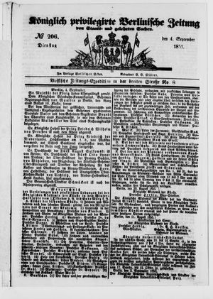 Königlich privilegirte Berlinische Zeitung von Staats- und gelehrten Sachen on Sep 4, 1855