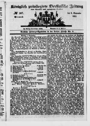 Königlich privilegirte Berlinische Zeitung von Staats- und gelehrten Sachen on Sep 5, 1855