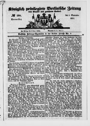 Königlich privilegirte Berlinische Zeitung von Staats- und gelehrten Sachen on Sep 6, 1855